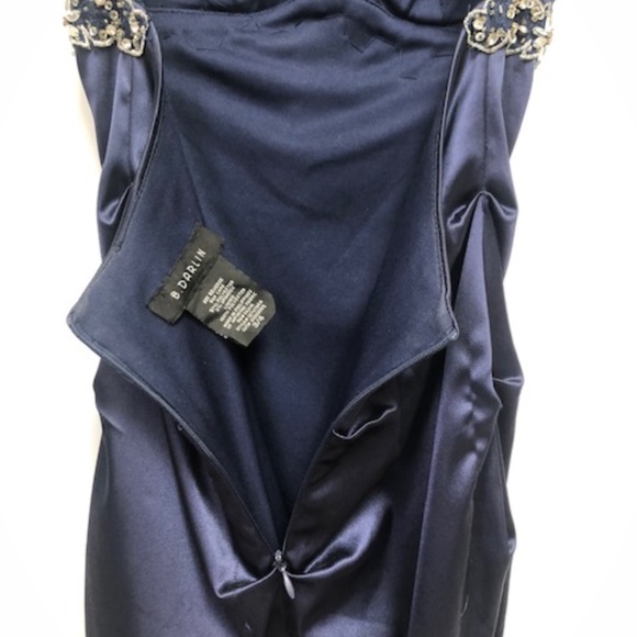 B. Darlin Navy Blue Short Formal Dress Satin-Look Size 3/4 with Sequin Bead Trim - Picture 5 of 11